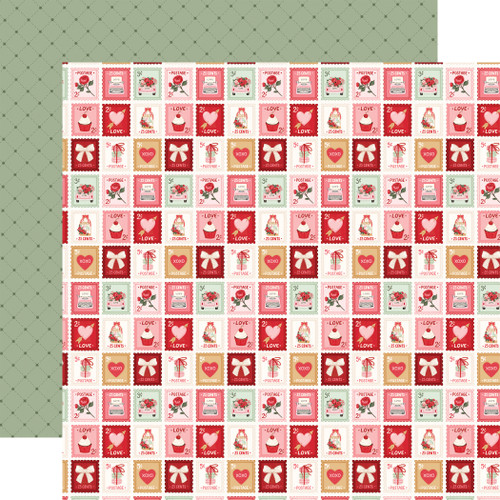 25 Pack - Carta Bella Be Mine Double-Sided Cardstock 12"X12"-Love Mail Postage Stamps - 5A003D2J-1H9BJ - 810192597451