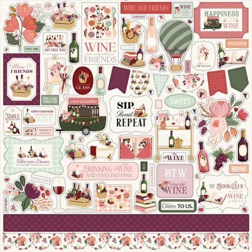 3 Pack - Carta Bella Cardstock Elements Stickers 12"X12"-Wine - 5A003D3S-1H9D1 - 810192597772