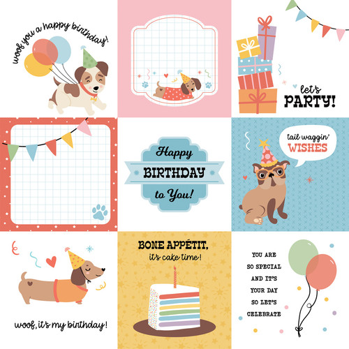 25 Pack - Echo Park Party Animal Double-Sided Cardstock 12"X12"-4x4 Journaling Cards - 5A003D47-1H9D8