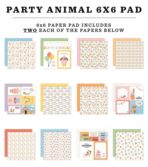 3 Pack - Echo Park Double-Sided Paper Pad 6"X6"-Party Animal - 5A003D4V-1H9DF