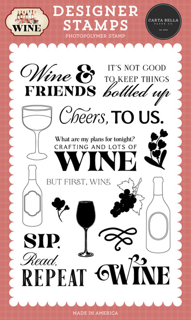 Carta Bella Wine Stamp Set-Wine And Friends - 5A003D3Z-1H9C9 - 810192597994
