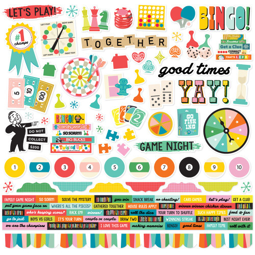 Simple Stories Cardstock Stickers 12"x12" -Game Night - 5A003CPF-1H91T - 810191522386