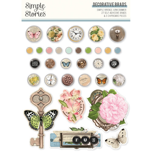 Simple Stories Say Adhesive Brads Chipboard Pieces-Simple Vintage Junk Drawer - 5A003CRG-1H91L - 810191522324