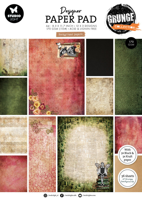 Studio Light Grunge Designer Paper Pad 8.3"X11.7" 36/Pkg-Background Papers - 5A003DGN-1H9P3 - 8713943164358