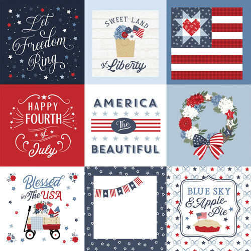 25 Pack - Echo Park All American Cardstock 12"X12"-4x4 Journaling Cards - 5A003J1W-1HD81