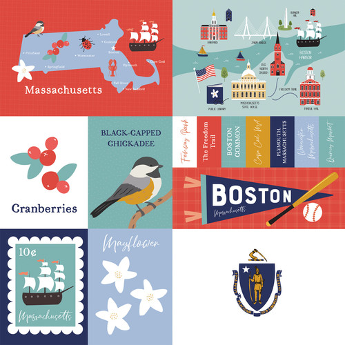 25 Pack - Echo Park Our United States Cardstock 12"X12"-Massachusetts - 5A003HYV-1HD8L