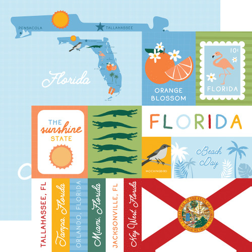 25 Pack - Echo Park Our United States Cardstock 12"X12"-Florida - 5A003HYV-1HD6P - 810208641307