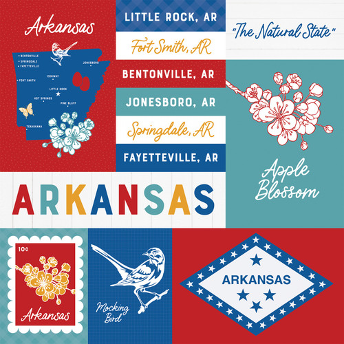 25 Pack - Echo Park Our United States Cardstock 12"X12"-Arkansas - 5A003HYV-1HD8P