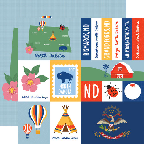 25 Pack - Echo Park Our United States Cardstock 12"X12"-North Dakota - 5A003HYV-1HD9B - 810208641550
