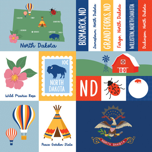 25 Pack - Echo Park Our United States Cardstock 12"X12"-North Dakota - 5A003HYV-1HD9B