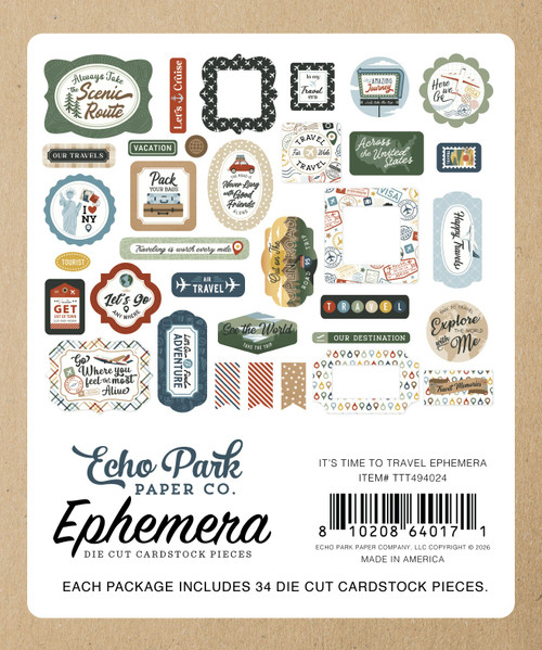 3 Pack - Echo Park Ephemera-It's Time To Travel - 5A003HSH-1HD35