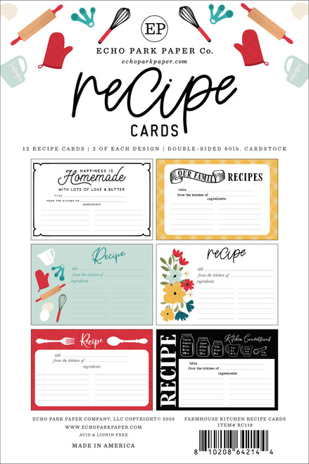 3 Pack - Echo Park Recipe Cards 4"X6"-Farmhouse Kitchen - 5A003HV5-1HD3D