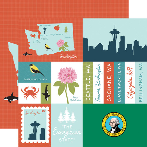 25 Pack - Echo Park Our United States Cardstock 12"X12"-Washington - 5A003HYV-1HD4T - 810208641680