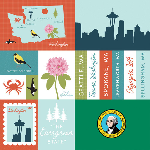 25 Pack - Echo Park Our United States Cardstock 12"X12"-Washington - 5A003HYV-1HD4T