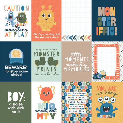 25 Pack - Echo Park My Favorite Monster Cardstock 12"X12"-3x4 Journaling Cards - 5A003J32-1HD52