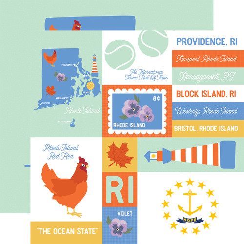 25 Pack - Echo Park Our United States Cardstock 12"X12"-Rhode Island - 5A003HYV-1HD55 - 810208641604