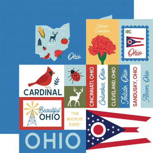 25 Pack - Echo Park Our United States Cardstock 12"X12"-Ohio - 5A003HYV-1HD67 - 810208641567