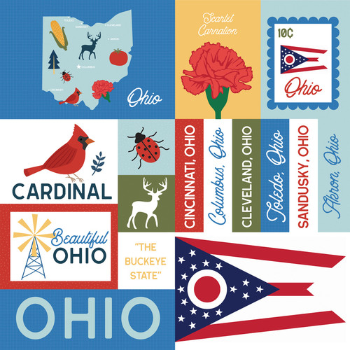 25 Pack - Echo Park Our United States Cardstock 12"X12"-Ohio - 5A003HYV-1HD67