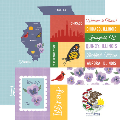 25 Pack - Echo Park Our United States Cardstock 12"X12"-Illinois - 5A003HYV-1HD5K - 810208641345