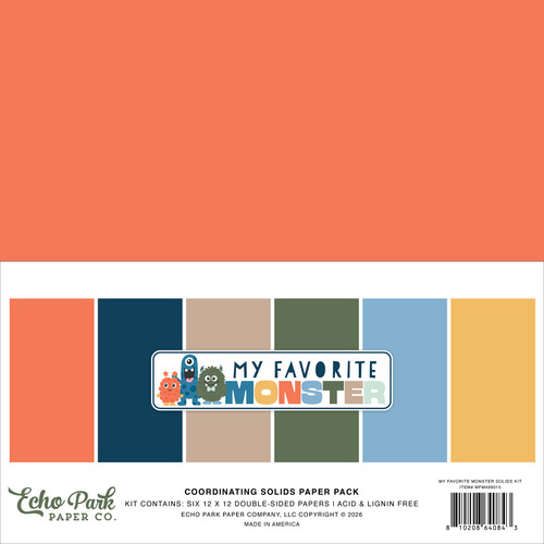 3 Pack - Echo Park Solids Kit 12"X12"-My Favorite Monster - 5A003J00-1HD5Y - 810208640843