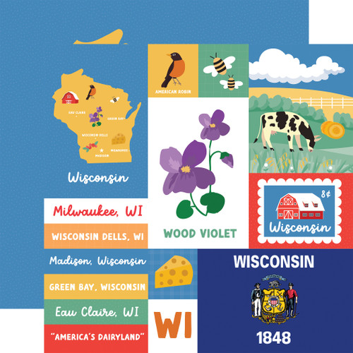 25 Pack - Echo Park Our United States Cardstock 12"X12"-Wisconsin - 5A003HYV-1HD6H - 810208641703
