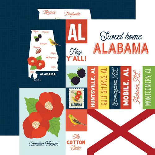 25 Pack - Echo Park Our United States Cardstock 12"X12"-Alabama - 5A003HYV-1HD6J - 810208641222