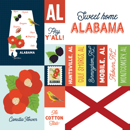25 Pack - Echo Park Our United States Cardstock 12"X12"-Alabama - 5A003HYV-1HD6J