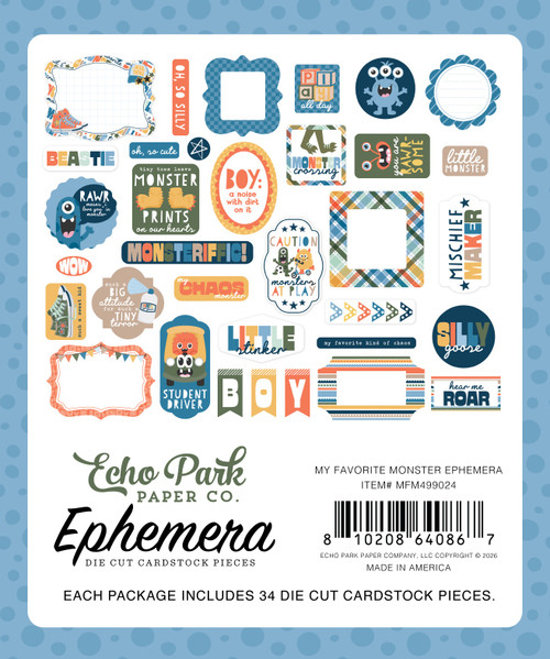 3 Pack - Echo Park Ephemera-My Favorite Monster - 5A003J0Q-1HD6W