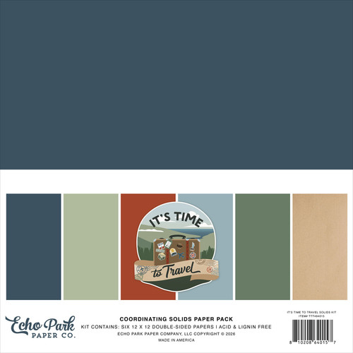 3 Pack - Echo Park Solids Kit 12"X12"-It's Time To Travel - 5A003HSR-1HD01 - 810208640157