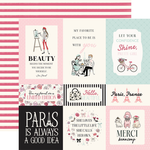 25 Pack - Carta Bella French Girl Cardstock 12"X12"-Paris Journaling Cards - 5A003HR7-1HCWF - 810208643738