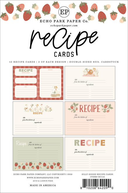 3 Pack - Echo Park Recipe Cards 4"X6"-Silly Goose - 5A003HVT-1HD20
