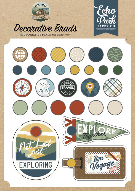 3 Pack - Echo Park Decorative Brads-It's Time To Travel - 5A003HT2-1HD2B - 810192598793