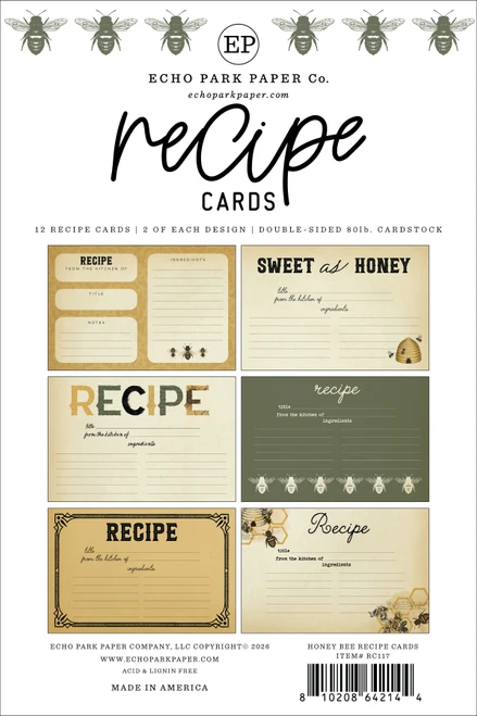 Echo Park Recipe Cards 4"X6"-Honey Bee - 5A003HVK-1HD4D