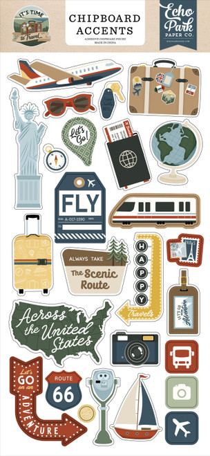 Echo Park Chipboard Accents 6"X13"-It's Time To Travel - 5A003HST-1HD2M - 810192598809 Echo Park Chipboard Accents 6"X13"-It's Time To Travel - 5A003HST-1HD2M - 810192598809