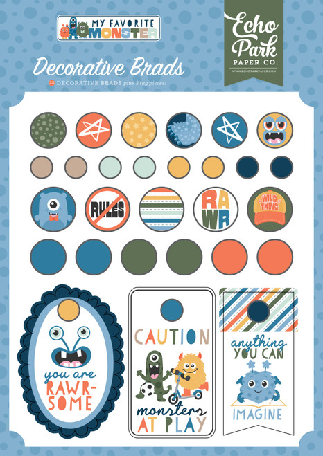 Echo Park Decorative Brads-My Favorite Monster - 5A003HZZ-1HD5S - 810192599134