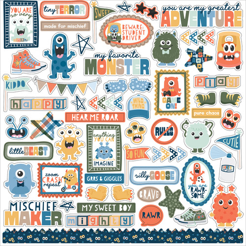 Echo Park Elements Cardstock Stickers 12"X12"-My Favorite Monster - 5A003HZ7-1HD69 - 810208640799