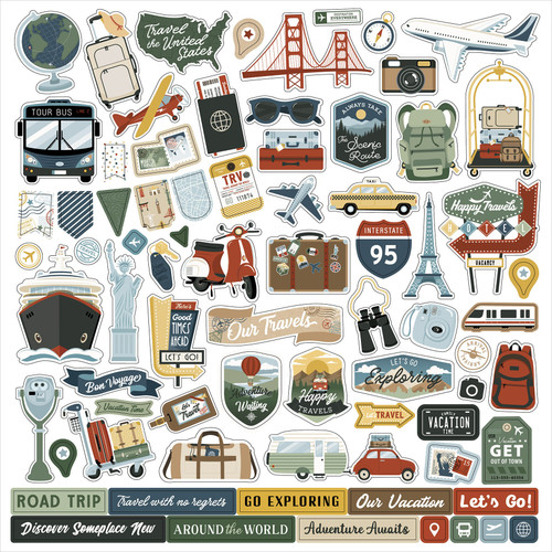 Echo Park Elements Cardstock Stickers 12"X12"-It's Time To Travel - 5A003HXR-1HCZS - 810208640102 Echo Park Elements Cardstock Stickers 12"X12"-It's Time To Travel - 5A003HXR-1HCZS - 810208640102