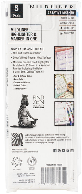 Zebra Mildliner Double Ended Marker Bold & Fine Point 5/Pkg-Friendly Mild - 78505 Zebra Mildliner Double Ended Marker Bold & Fine Point 5/Pkg-Friendly Mild - 78505