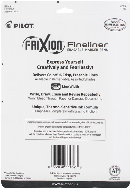 Pilot FriXion Fineliner Fine Pt. Erasable Marker Pens 12/Pkg-Assorted - FRX11452