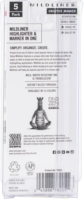Zebra Mildliner Double Ended Marker Bold & Fine Point 5/Pkg-Cool & Refined - 78205 Zebra Mildliner Double Ended Marker Bold & Fine Point 5/Pkg-Cool & Refined - 78205