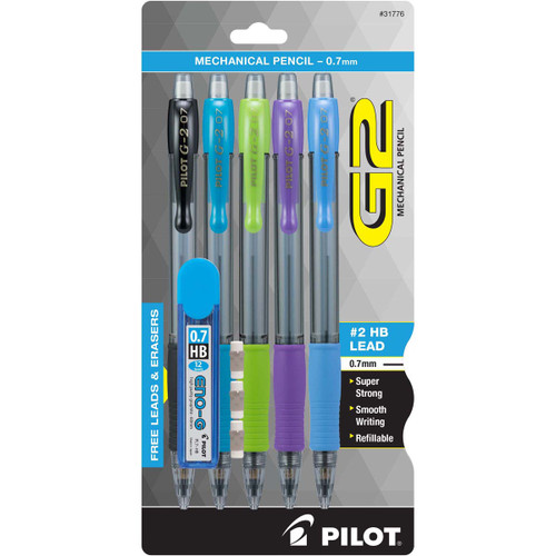 Pilot G2 Mechanical Pencils .7mm 5/Pkg-With Lead & Erasers - 31776 - 072838317766