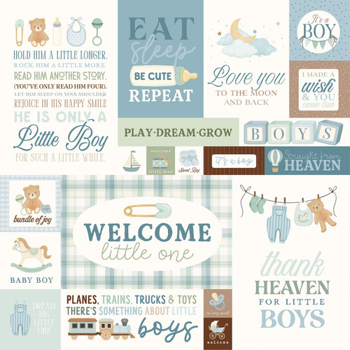 25 Pack - Carta Bella Little Lullabies Baby Boy Cardstock 12"X12"-Baby Boy Journaling Cards - 5A003HG8-1HCPV