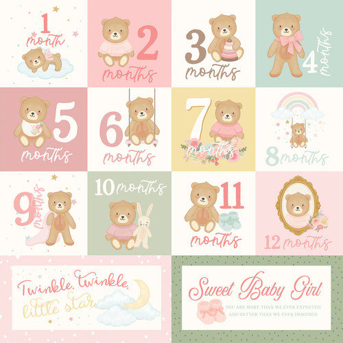 25 Pack - Carta Bella Little Lullabies Baby Girl Cardstock 12"X12"-Months Journaling Cards - 5A003HJG-1HCQ4