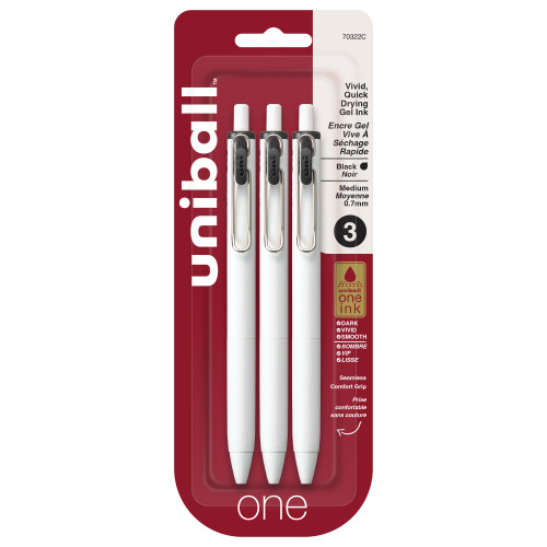 3 Pack - Uni-Ball One Retractable Medium Point Gel Pens 3/Pkg-Black - 5A0030Y9-1H2G7 - 0030246703229