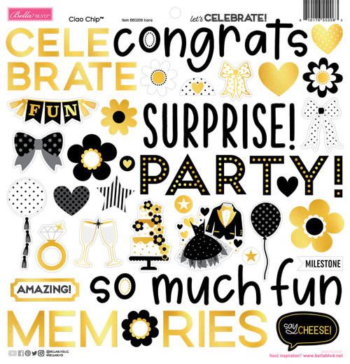 Bella Blvd Ciao Chipboard Stickers 12"X12"-Icons, Let's Celebrate! - 5A003HBV-1HCL7 - 810176552063