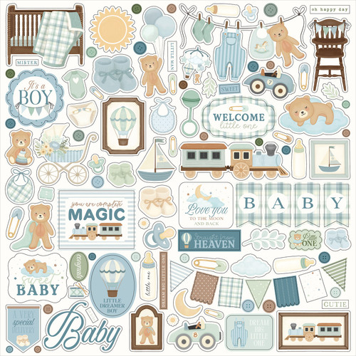 Carta Bella Elements Cardstock Stickers 12"X12"-Little Lullabies - Baby Boy - 5A003HHJ-1HCMM - 810208640577