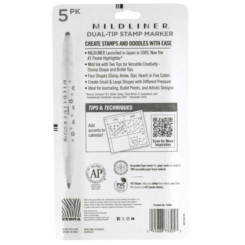 Zebra Midliner Dual Tip Marker Assortment 5/Pkg-Stamp - 5A003GCR-1HBBH