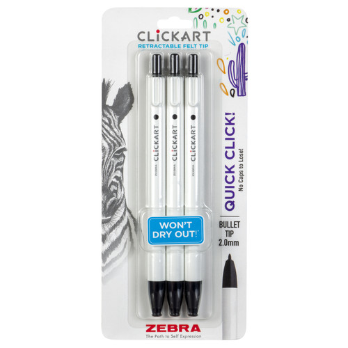 Zebra ClickArt Retractable Felt Tip Marker 3/Pkg-Black - 5A003GCS-1HB9V - 045888698130