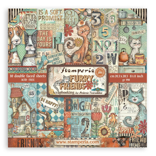 Stamperia Scrapbooking Pad 8"X8" 10/Pkg-Furry Friends - 5A003CWN-1H943 - 5993110045977