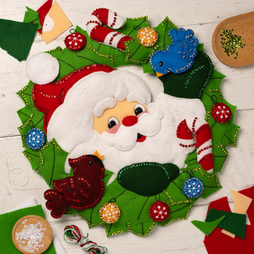 Bucilla Felt Wreath Applique Kit 17"X18"-Santa's Winter Birds - 5A003G3K-1H9XX